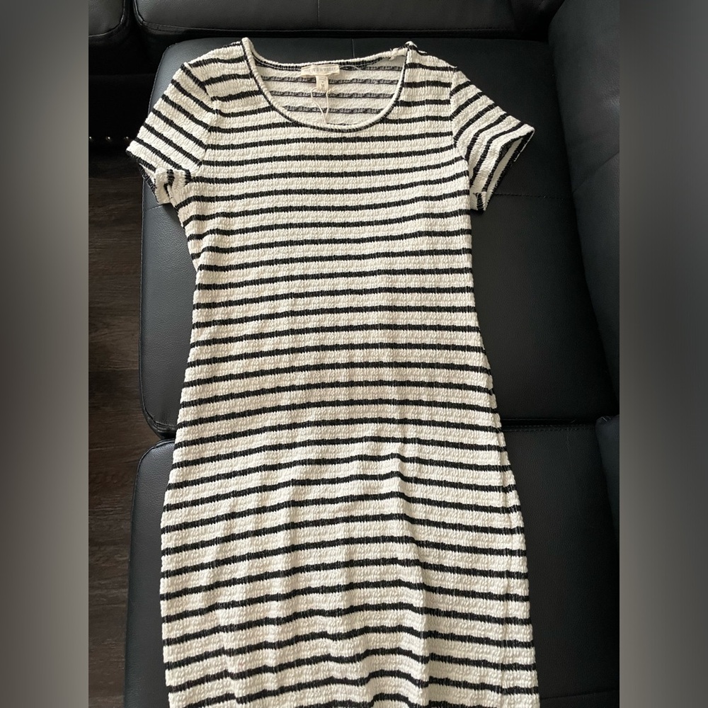 See You Monday Black and Cream Striped Mini Dress